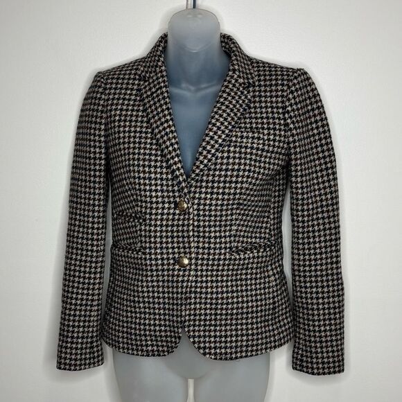 J Crew Jacket Womens 00 Wool Schoolboy Blazer Tweed Houndstooth Plaid Style03520 - Picture 1 of 8